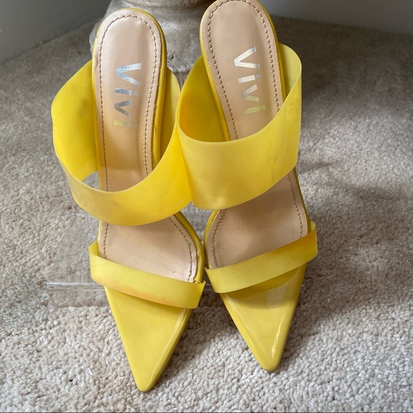 Vivi Yellow stiletto pointed toe mules sandals - Picture 2 of 11
